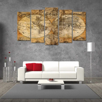 World Map Set Of 5 Pcs Puzzle Thin Canvas Poster Art Home Bar Wall Decor 02 - Image 1 of 4