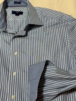 Camisa Egara Para Hombres XLT Azul Blanco Rayas Anchas Manga Larga Puños Abatibles Calce Ajustado Foto 1 de 4