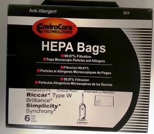Riccar Type W Envirocare HEPA Vacuum Bags 6PK - Picture 1 of 1