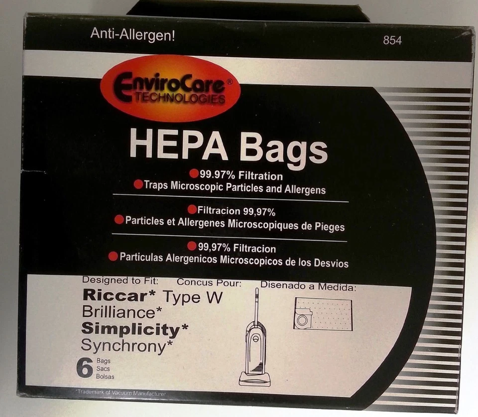 Riccar Type W Envirocare HEPA Vacuum Bags 6PK - Image 1 of 1