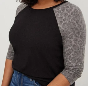 Torrid Classic Fit Raglan Tee Triblend Jersey Leopard Black 2 2X 18 20 #C50479 - Picture 1 of 5