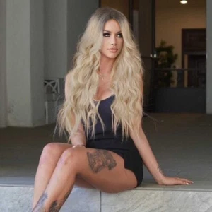  Long Blonde Curly Wavy Wigs Middle Part Ombre Blonde Natural Looking 4X2 Lace - Picture 1 of 8