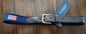 NWT Vineyard Vines Men's American Flags Canvas Club Belt Navy Color - Picture 1 of 4