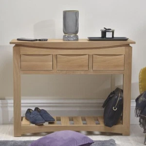 Large Console Hall Table with 3 Drawers - Hallway Furniture - Crescent Solid Oak - Picture 1 of 4