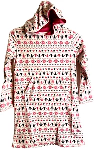 Pajama Sleep Gown Flannel Hooded Girls 10-12 Pocket Pink Print Flame Resistant - Picture 1 of 3