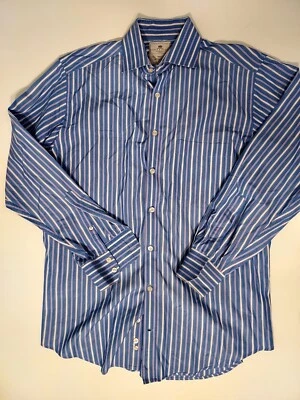 Camisa de vestir para hombre HAWES & CURTIS 15,5/33 azul a rayas para hombre con botones 100 % algodón Foto 1 de 4