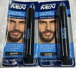 NEW (2) 1-Day JUST FOR MEN Temporary COLOR Beard Brow DARK BROWN BrushIn WashOut - Picture 1 of 6