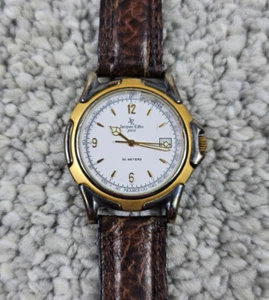 Reloj de cuarzo para hombre Jacques Edho Paris Francia 18K GP 36mm JE 790 30M WR cuero - Imagen 1 de 4