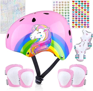 Kids Bike Helmet, Kids Helmets Ages 5-8 with DIY Stickers Kids Knee Pads and Elb - Picture 1 of 16
