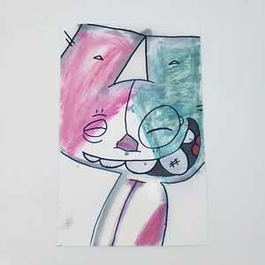 Colorful Graffiti Cat Acrylic Painting On Paper By NYC Graffiti Artist PUKE  - Picture 1 of 3