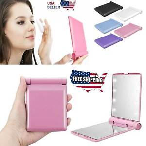 Makeup Compact Mirror Cosmetic Folding Portable Pocket with 8 LED Lights Lamps