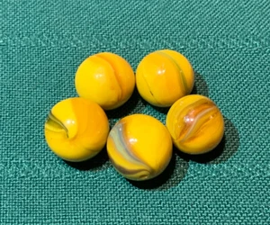 Vtg MASTER Made Yellow Brown Blended Brushed Marble 5pc Job Lot 0.605” 0.639” - Picture 1 of 7
