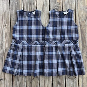 Becky Thatcher Uniform Jumper Dress Set of 2 Plaid Pleated Buttons 7 **note - Picture 1 of 9