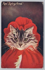 Red Riding Hood artist signed G.L. Barnes Kitty in Red Hood Cape c1908 Postcard - Picture 1 of 2