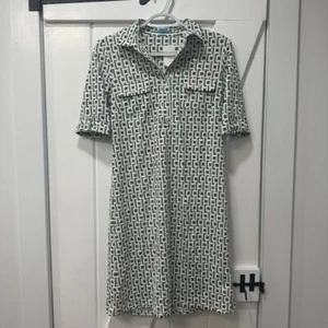 J McLaughlin Lawrence Kleid XS blau braun geometrisch Etuikragen 1/2 Knopf Neu mit Etikett - Bild 1 von 7