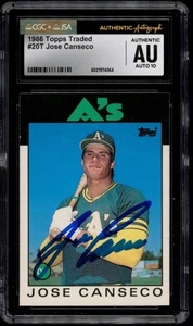 1986 Topps Traded Set-Break # 20T Jose Canseco Rookie Auto CGC AUTHENTIC AUTO 10 - Picture 1 of 2