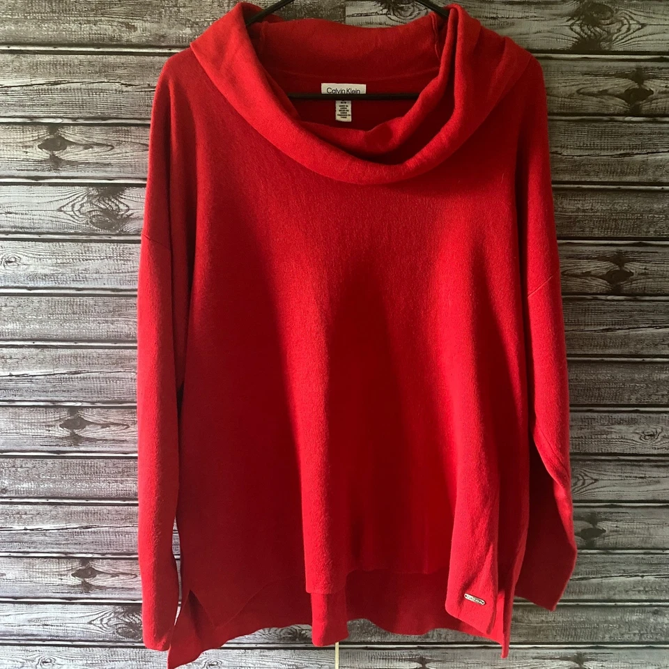 Suéter feminino Calvin Klein manga comprida gola alta tamanho G vermelho pulôver de férias - Imagem 1 de 4