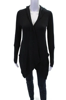 Espléndido suéter cárdigan tejido gofre frente abierto manga larga para mujer negro XS Foto 1 de 4