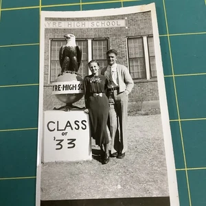 Vintage 1933 Photo Of A Good Looking Couple Standing In Front Of A High School  - Picture 1 of 4
