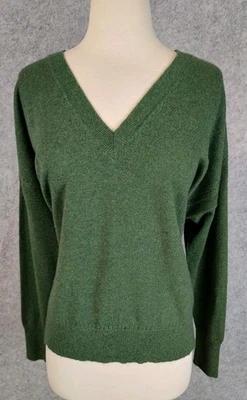 Suéter Otoño Cachemira Mujer Talla M Verde Cuello en V Decorativo Perforación Lados Foto 1 de 4