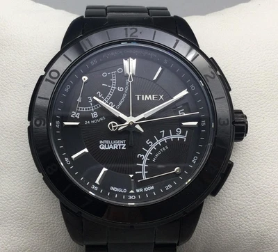  Timex Intelligent Flyback Watch Men 42mm Black Chronograph New Battery 8.75" a2 - Image 1 of 4