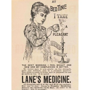 1891 Vintage Lane's Medicine Advertisement Print Woman Drinking Herbal Tea - Picture 1 of 1