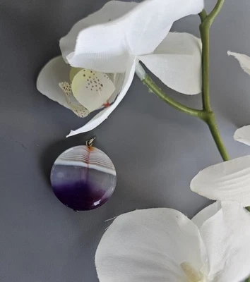 Runder Damen Achat Edelstein Anhänger/Charm für Ketten/Halsketten, NEU - Bild 1 von 3