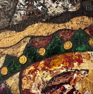 6x6” Abstract Symbolism Art Textural Golden Mythology Mixed Media Animism Mythos - Picture 1 of 7
