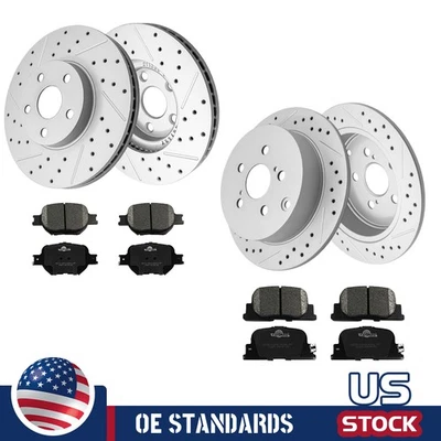 For 2005 - 2010 Scion tC Front Rear Drilled Disc Rotors Ceramic Brake Pads - Image 1 of 4