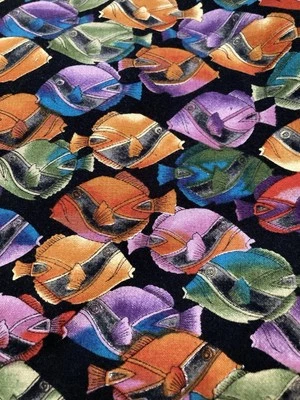 Purple Orange Green Red Japanese Fish on Black Hoffman Intl Fabric 1.75Y x 52"W - Image 1 of 3