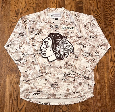 Chicago Blackhawks Jersey Medium Reebok Digital Camo NHL Hockey US Military - Image 1 of 3