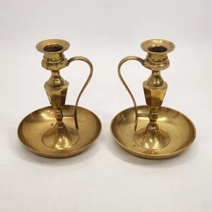 VTG Chamber Cadlestick Holders Brass / Brass Plate Candle Holders Pair - Picture 1 of 11