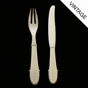 Georg Jensen All Silver Fruit Knife and Fork - Beaded/ Kugle - Picture 1 of 1