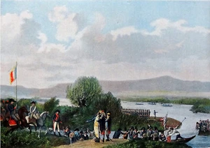ARMÉE du RHIN-et-MOSELLE - PASSAGE du RHIN par DESAIX (1796) - Gravure du 19e s. - Picture 1 of 2