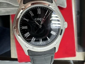 Ebel Classic Quartz Xl Men’s Watch Black Band Leather Roman Numbers - Picture 1 of 9