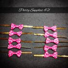 10 Gold Twist Ties with Hot Pink polka dot bows Bag/cello/party/Gift/baby shower