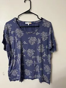 C&C California Tee Women's XL Floral Short Sleeve Boho Blue Beach Floral - Picture 1 of 5