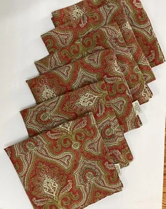 6 Tovaglioli Vintage Pensionati Ceramica Fienile Cotone Lino Rosso Arancione Verde Paisley 20" - Foto 1 di 8