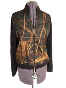Lauren Ralph Lauren Silk Cashmere Equestrian Zip Up Cardigan Size PM Old Money - Picture 1 of 15