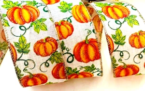 Herbst orange Kürbisse 2,5" x 5 yds Drahtband Gold Glitzer wunderschön Herbst - Bild 1 von 4