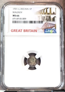 1901 GREAT BRITAIN SILVER 1 PENCE QUEEN VICTORIA NGC MS 66 RARE GEM COLOR TONED - Picture 1 of 3