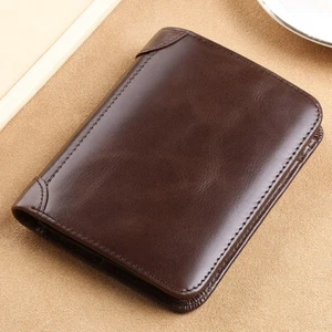 RFID Blocking Brown Vintage Leather Men's Bifold Side Flap Wallet Card Holder US - Picture 1 of 18