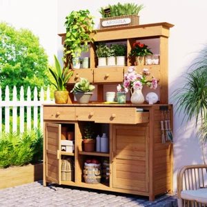 65.7'' H Tall Garden Potting Bench Table with Hutch,Patio Storage Workstation - Picture 1 of 18