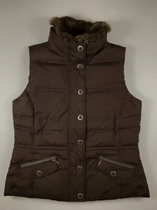 Eddie Bauer Damen mittelbraune gesteppte Gänsedaunenweste abnehmbarer Kunstfellkragen - Bild 1 von 12