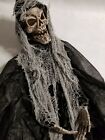 42" Hanging Witch Skull Face Fabric Robe & Hat Thread Scarf Halloween Decoration