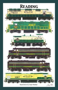 Locomotoras de líneas de lectura 12""x18"" póster enmarañado firmado por Andy Fletcher - Imagen 1 de 1