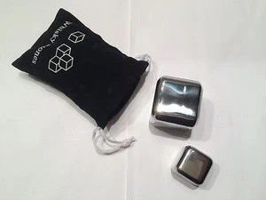 Trial Pack 2x Whiskey Whisky Stones Stainless Steel Ice Cube Wine Chiller w Bag - Picture 1 of 10