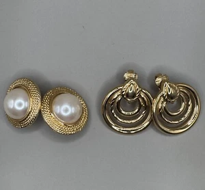 Lote de 2 Pares de Pendientes Clip Vintage Años 80 Tono Dorado - Perla Imitación Maravela - Imagen 1 de 14