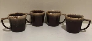 Set 4 Vintage McCoy Pottery Brown Drip Glaze Coffee Mug Tea Cup D Handle USA MCM - Picture 1 of 14