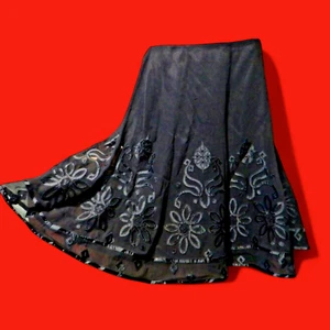 NWT TAHARI SILK KNEE SKIRT flared sheer chiffon satiny embroidery layered 4 S 2E - Picture 1 of 8